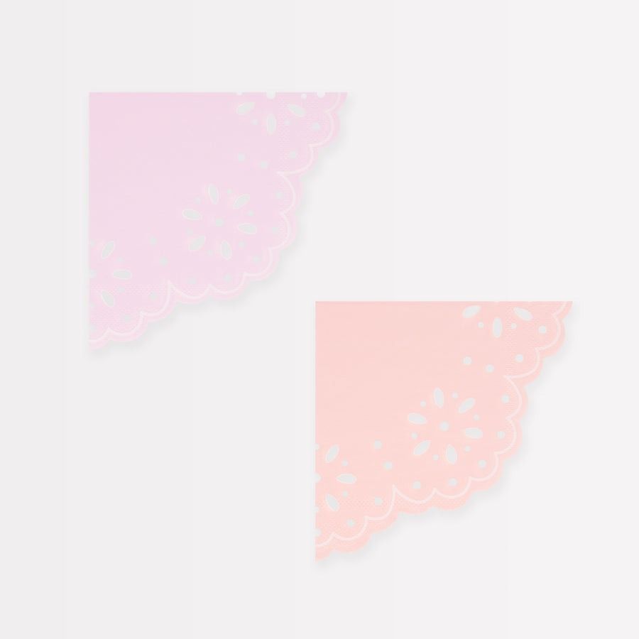 SERVIETTE COCKTAIL ROSE ET PECHE ASSORTIE BRODERIE ANGLAISE 25CM (x16)