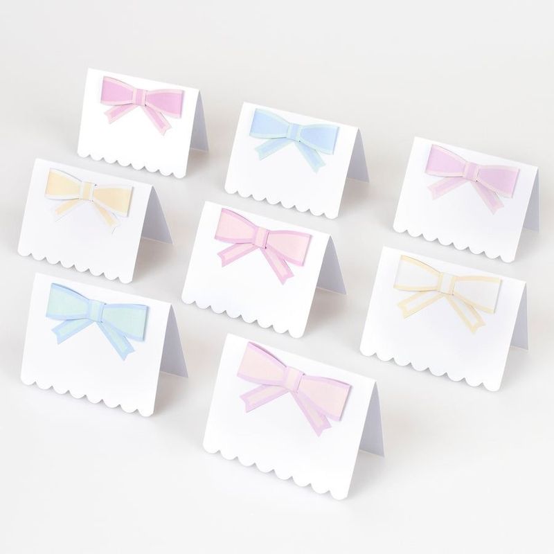 MARQUE PLACE BLANC NOEUD PASTEL 8.9x6.4CM (x8)