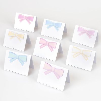 MARQUE PLACE BLANC NOEUD PASTEL 8.9x6.4CM (x8)