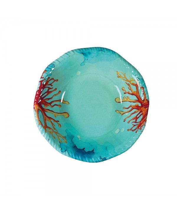 ASSIETTE CREUSE EN MELAMINE BLEU MOTIF CORAIL 20x20x5.5CM