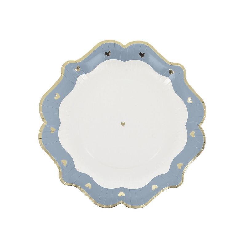 ASSIETTE BLANCHE PETITS COEURS BLEU ET OR 23CM (x8)