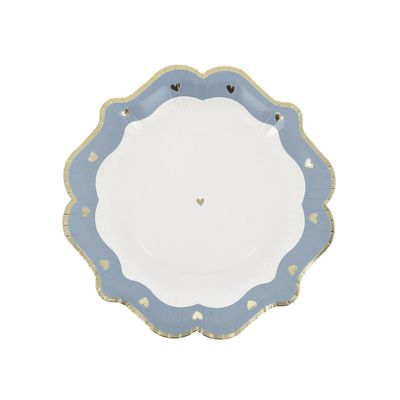 ASSIETTE BLANCHE PETITS COEURS BLEU ET OR 23CM (x8)