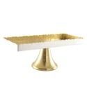 PLATEAU RECTANGULAIRE BLANC ET DORE MARTELE SUR PIED 35x15x12.5CM