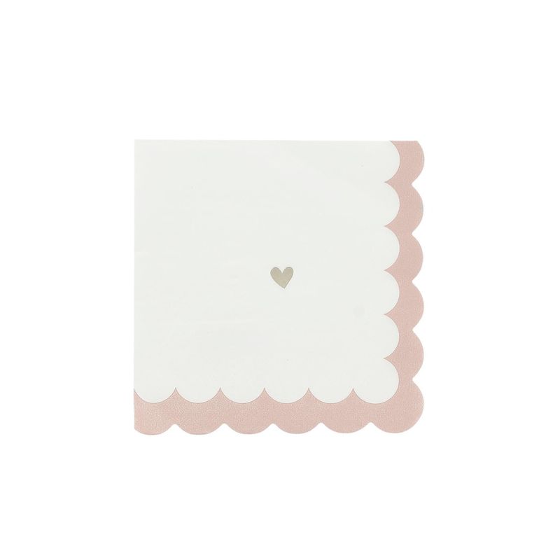 SERVIETTE BLANCHE PETITS COEURS ROSE ET OR 33CM (x16)