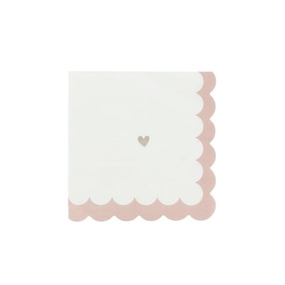 SERVIETTE BLANCHE PETITS COEURS ROSE ET OR 33CM (x16)