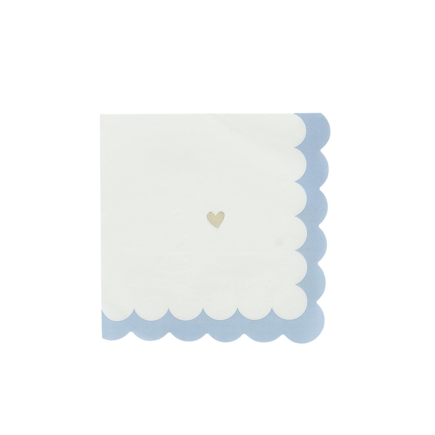SERVIETTE BLANCHE PETITS COEURS BLEU ET OR 33CM (x16)
