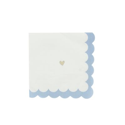 SERVIETTE BLANCHE PETITS COEURS BLEU ET OR 33CM (x16)