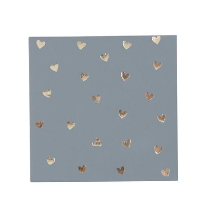 SERVIETTE COCKTAIL BLEU PETITS COEURS OR 24CM (x20)