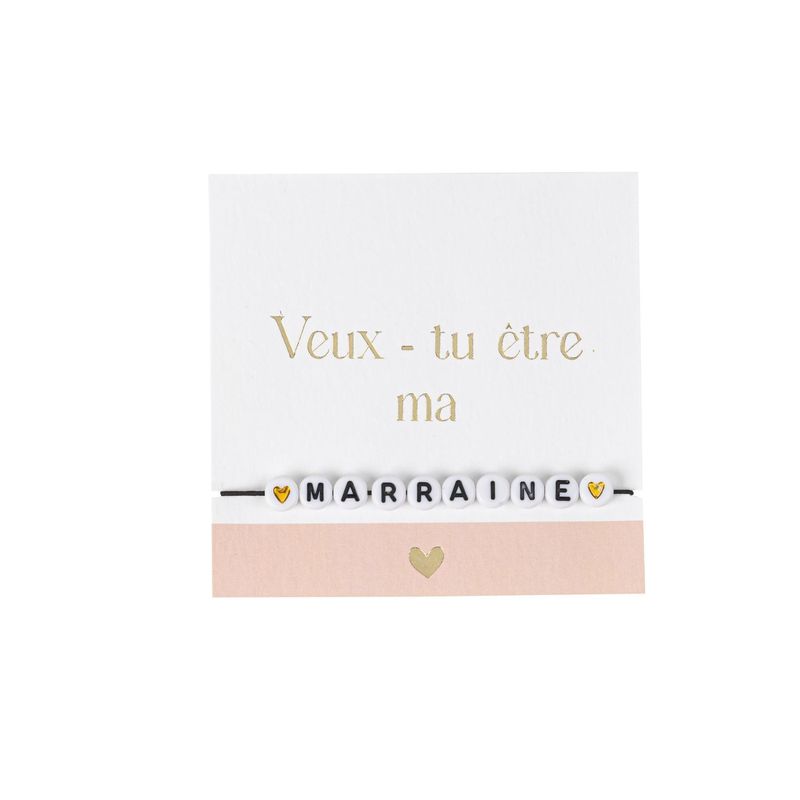 BRACELET PERLE "VEUX-TU ETRE MA MARRAINE ?" BLANC ET OR