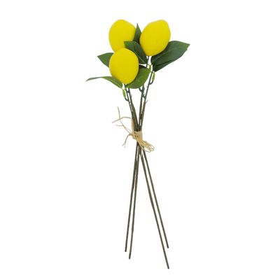 BRANCHE CITRON JAUNE ET FEUILLAGE 35CM (x3)