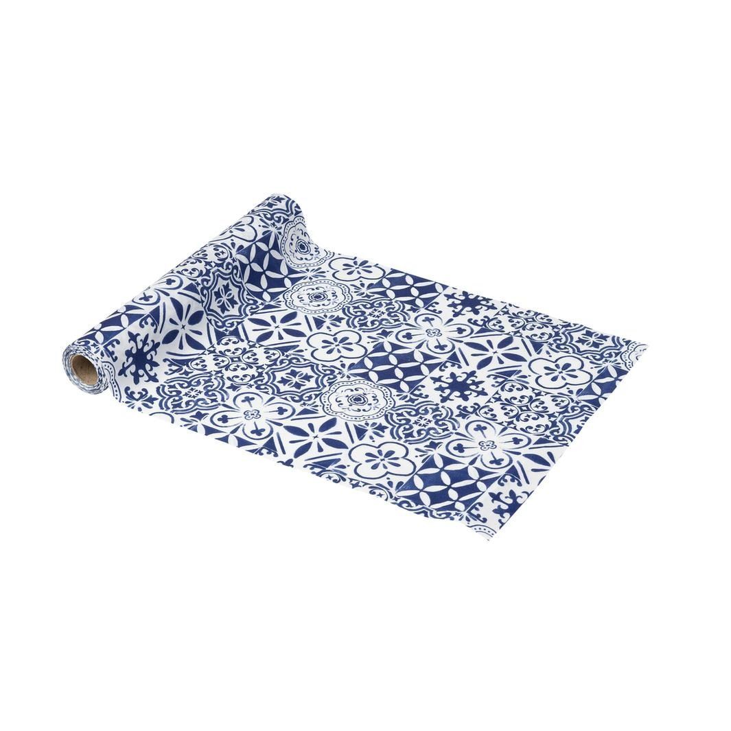 CHEMIN DE TABLE TISSU DOLCE VITA BLEU ROI ET BLANC 28CMx5M