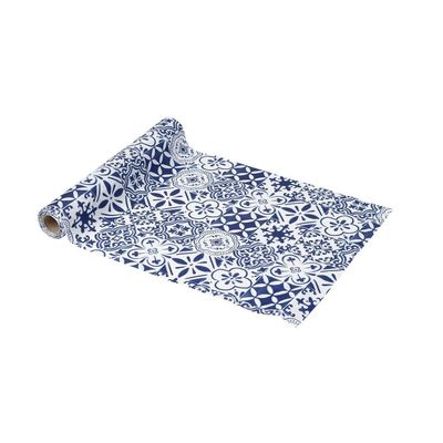 CHEMIN DE TABLE TISSU DOLCE VITA BLEU ROI ET BLANC 28CMx5M
