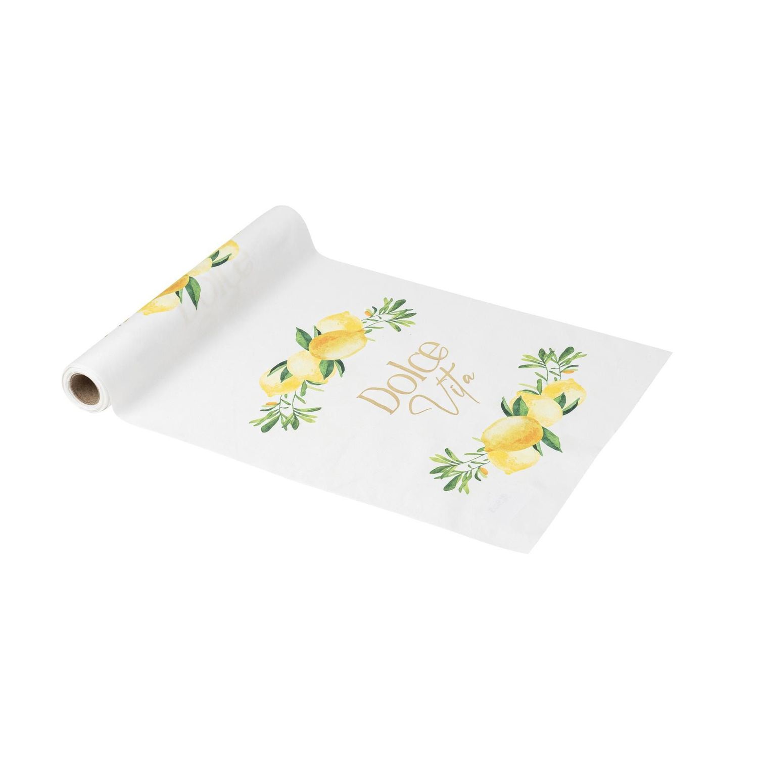 CHEMIN DE TABLE TISSU "DOLCE VITA" BLANC JAUNE ET OR 28CMx5M