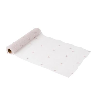 CHEMIN DE TABLE ORGANZA ET PERLES ROSES 28CMx5M