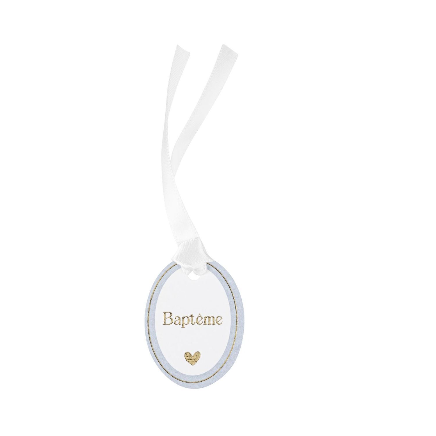 ETIQUETTE "BAPTEME" MEDAILLON BLEU BLANC ET OR + RUBAN SATIN 3Mx5CM (10)