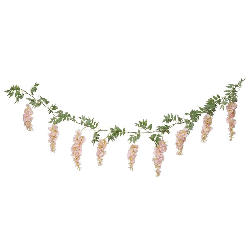 GUIRLANDE DE GLYCINES ROSES ET FEUILLAGE 1.80M