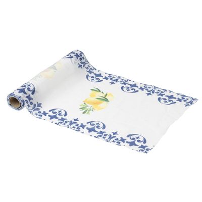 CHEMIN DE TABLE MOUSSELINE DOLCE VITA BLEU ROI JAUNE BLANC 28CMx5M