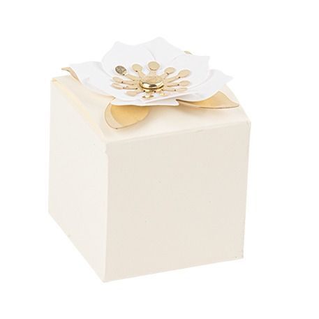 CONTENANT PETITE FLEUR IVOIRE BLANC ET OR 5x5CM (x10)