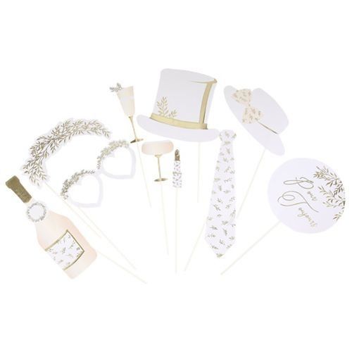 KIT PHOTOBOOTH JOLIS BRINS BLANC ET OR 10PCS