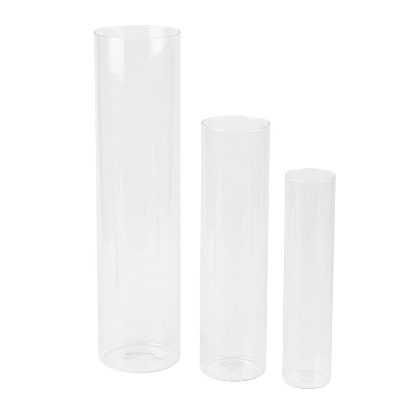 VASE TUBE VERRE TRANSPARENT 10x40CM 8x30CM 6x25CM (x3)