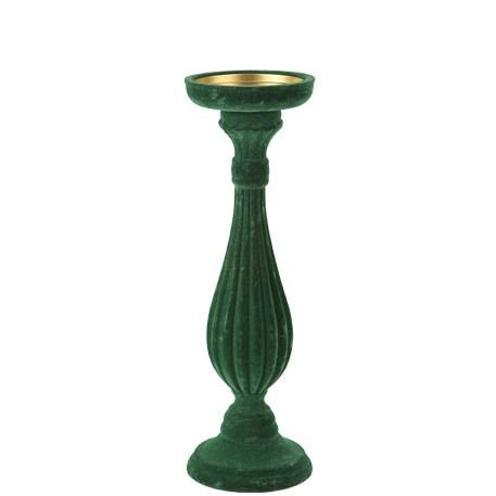 BOUGEOIR BAROQUE VELOURS VERT ANGLAIS 11x34CM