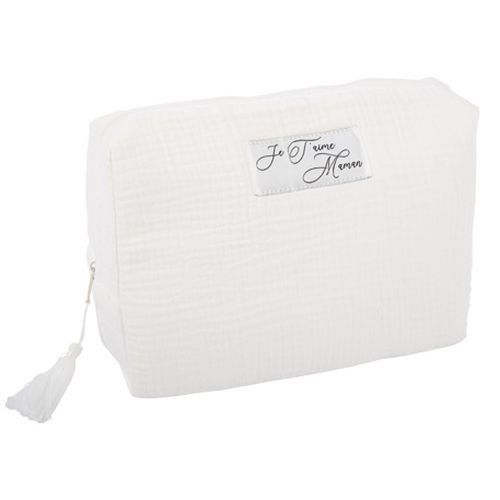 TROUSSE GAZE DE COTON BLANC "MAMAN JE T'AIME" 16x24x12CM