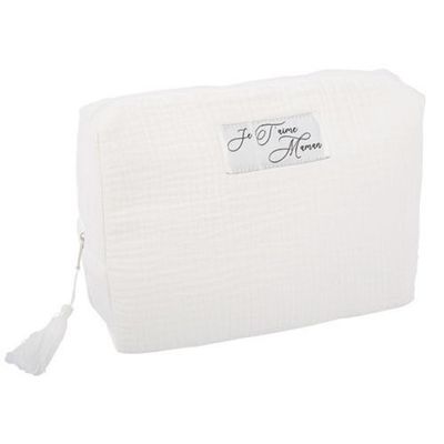 TROUSSE GAZE DE COTON BLANC "MAMAN JE T'AIME" 16x24x12CM