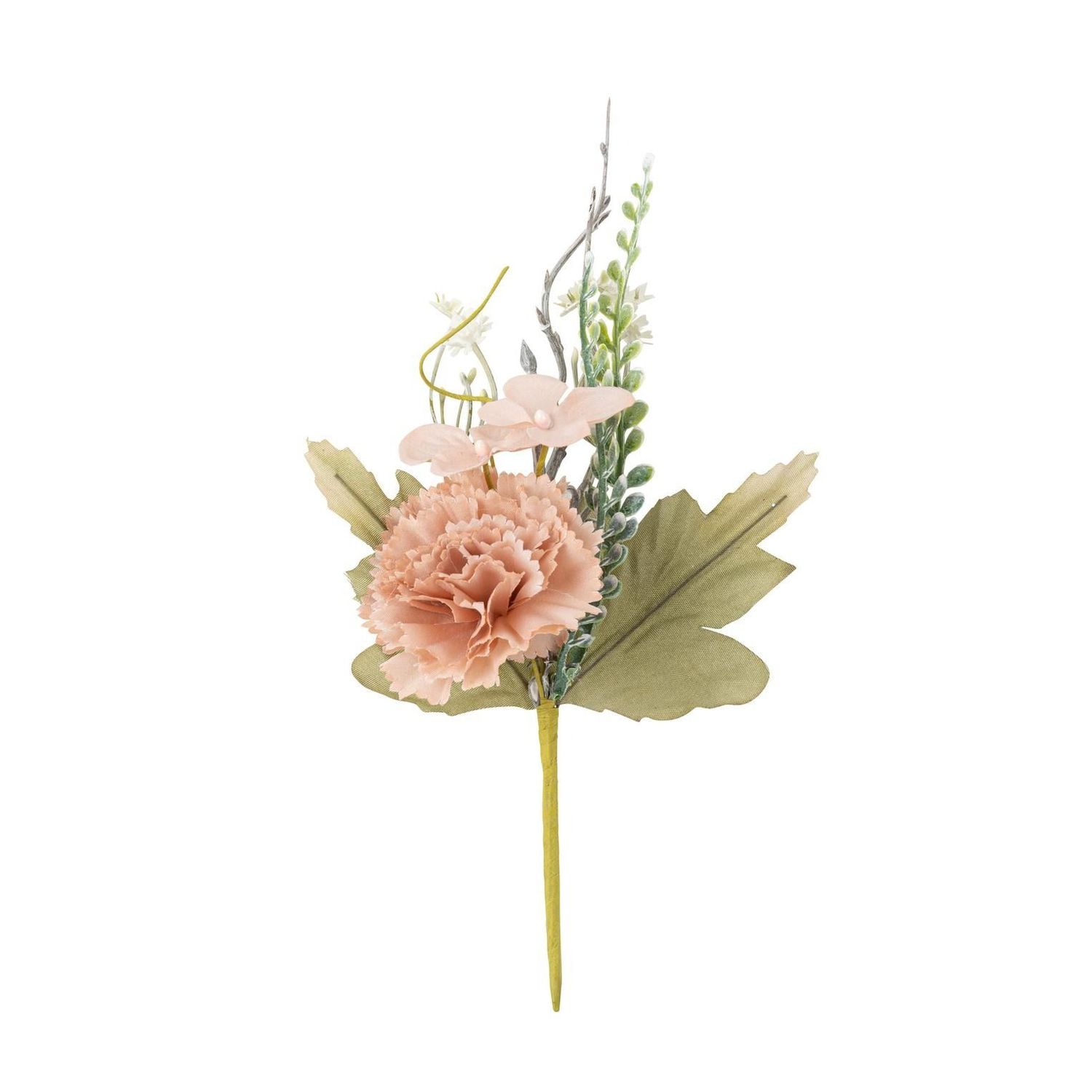 BRANCHE DE PIVOINE ROSE ET FEUILLAGE 20CM