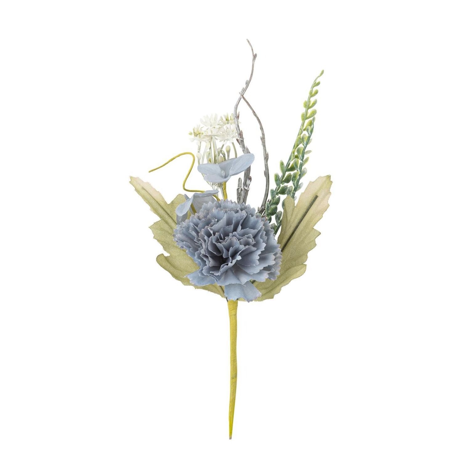 BRANCHE DE PIVOINE BLEU ET FEUILLAGE 20CM