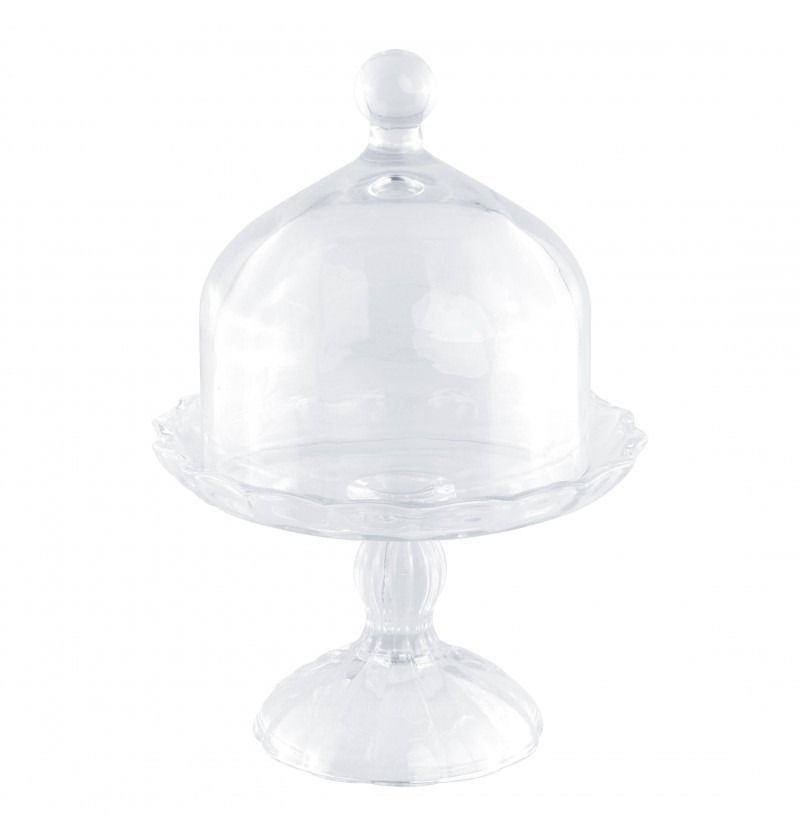 PLATEAU VERRE PETUNIA SUR PIED AVEC CLOCHE 16.4x23CM