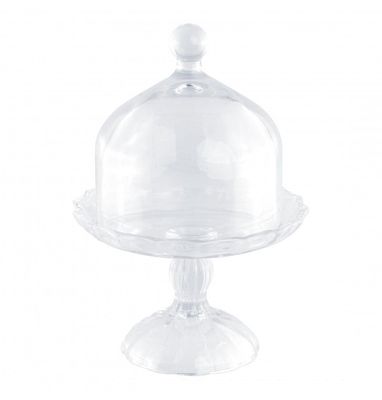 PLATEAU VERRE PETUNIA SUR PIED AVEC CLOCHE 16.4x23CM