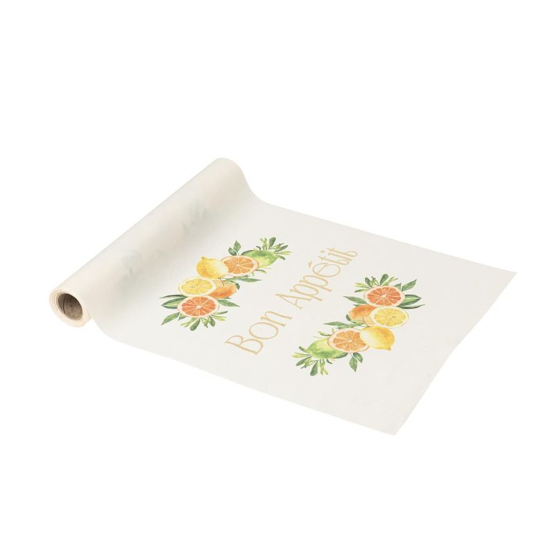 CHEMIN DE TABLE TISSU FIZZ AGRUMES "BON APPETIT" 28CMx5M