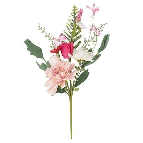 BRANCHE FLEURIE BLUSH, ROSE ET FEUILLAGE 40CM