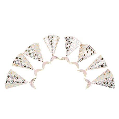 CORNET QUEUE DE SIRENE IRISE PASTEL ET OR 10x12CM (x8)