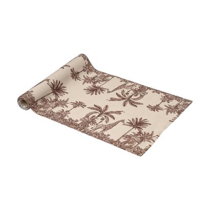 CHEMIN DE TABLE TISSU BEIGE PALMIERS CHOCOLAT 28CMx5M