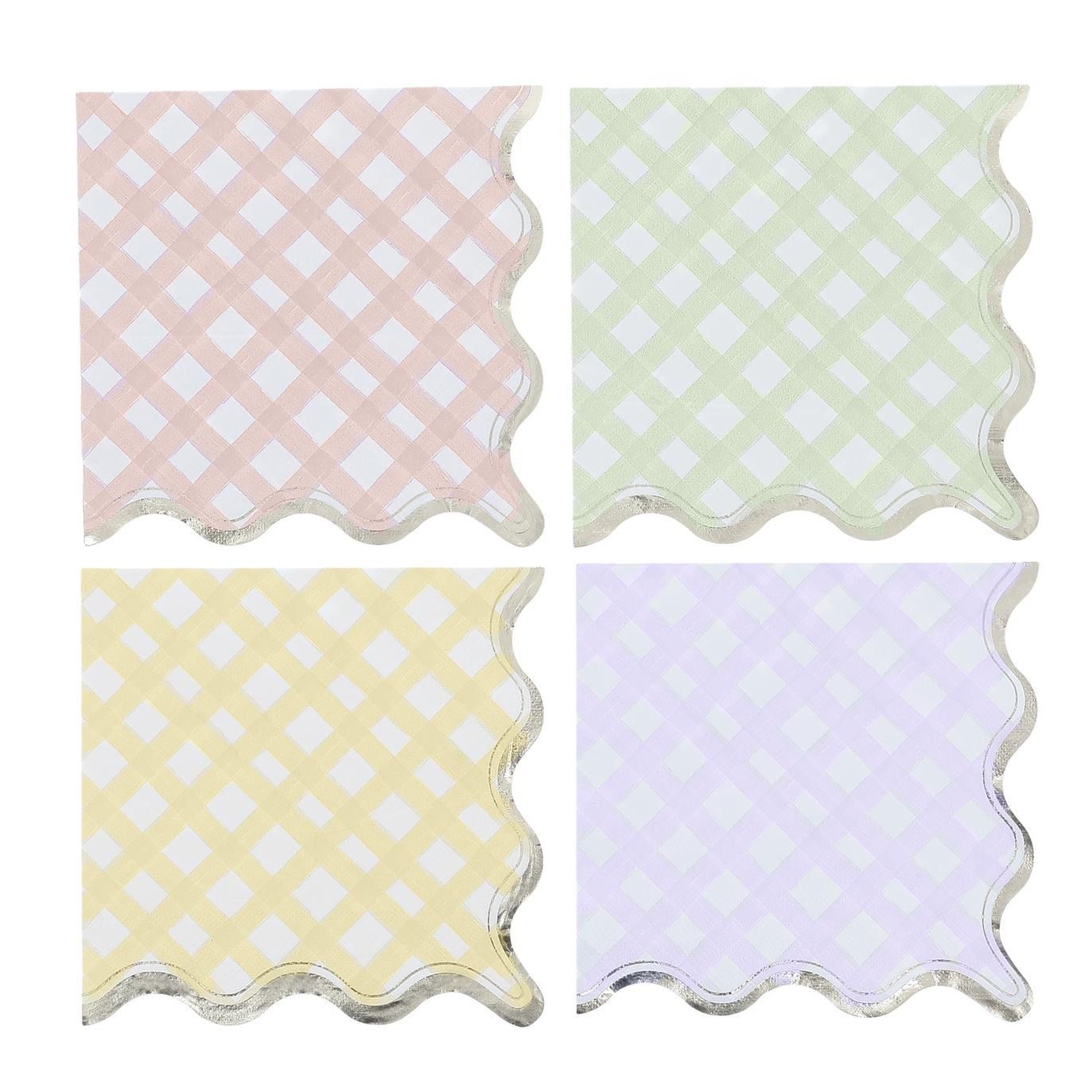 SERVIETTE VICHY PASTEL ASSORTIE LISERE OR 33CM (x16)