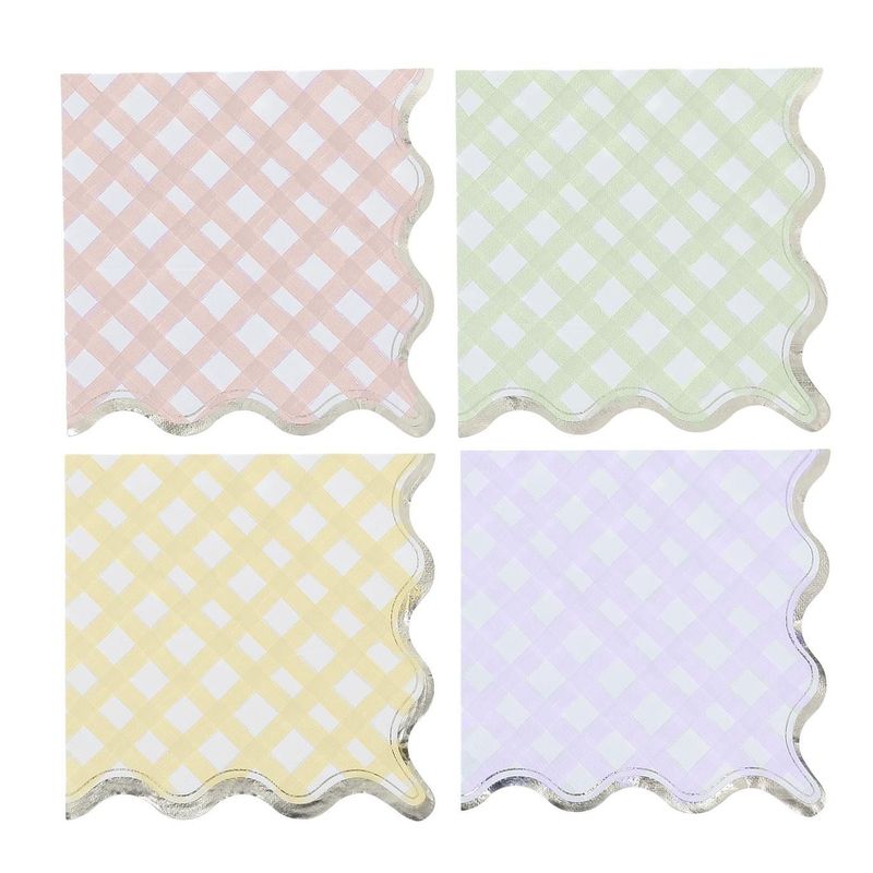 SERVIETTE VICHY PASTEL ASSORTIE LISERE OR 33CM (x16)