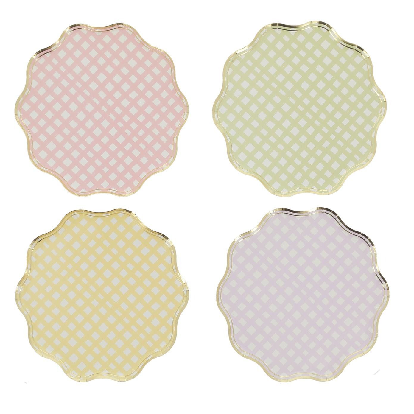 ASSIETTE VICHY PASTEL ASSORTIE LISERE OR 23CM (x8)