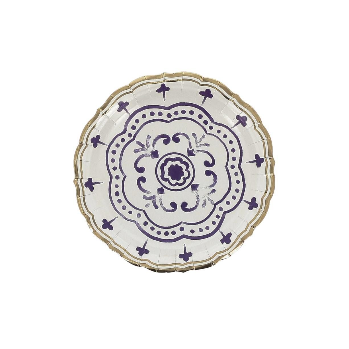 ASSIETTE DOLCE VITA BLEU ROI, BLANC ET OR 18CM (x8)