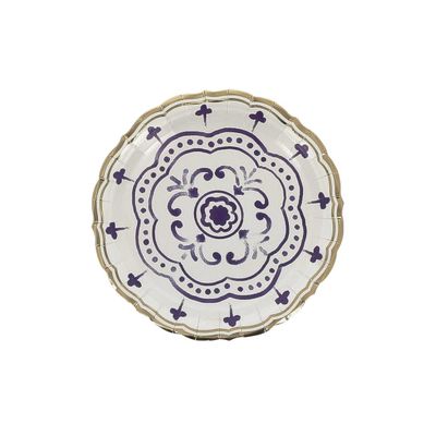 ASSIETTE DOLCE VITA BLEU ROI, BLANC ET OR 18CM (x8)
