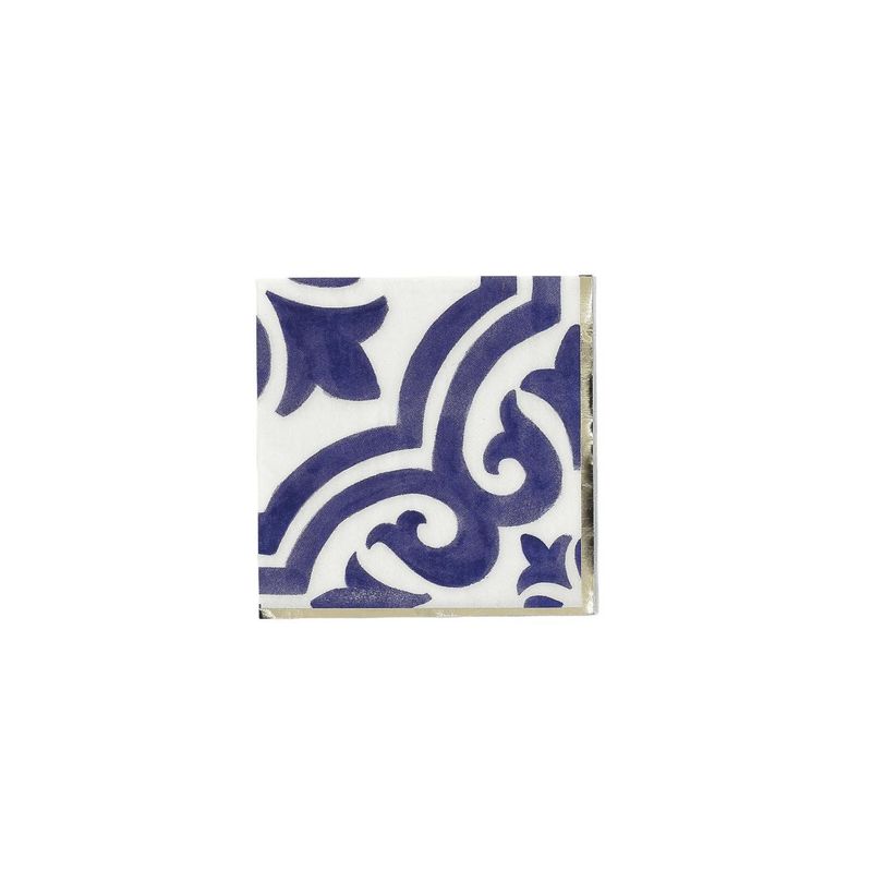 SERVIETTE COCKTAIL DOLCE VITA BLEU, BLANC ET OR 24CM (x20)