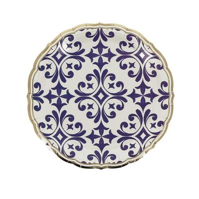 ASSIETTE DOLCE VITA BLEU ROIx BLANC ET OR 23CM (8)
