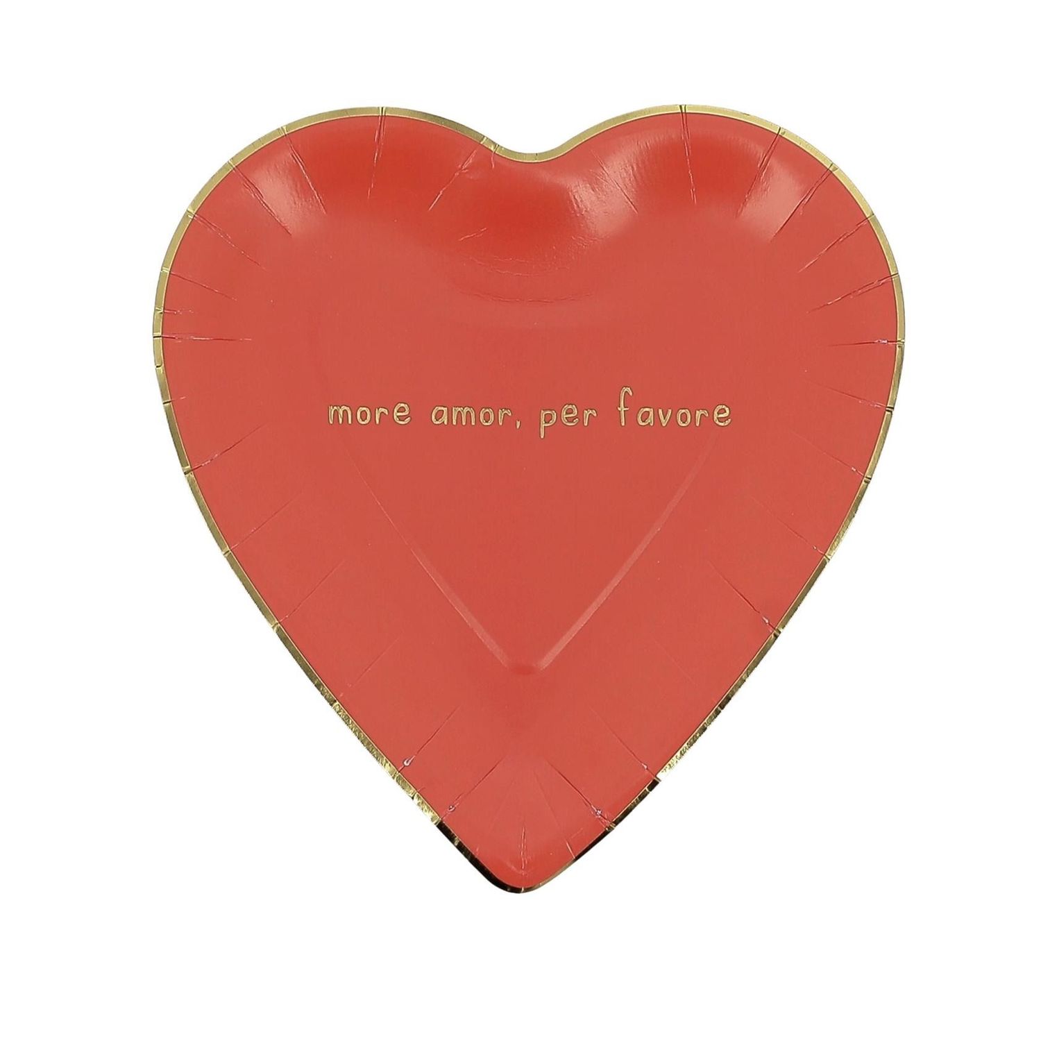 ASSIETTE FORME COEUR ROUGE "AMOR AMOR PER FAVOR" OR 22x24CM (x8)