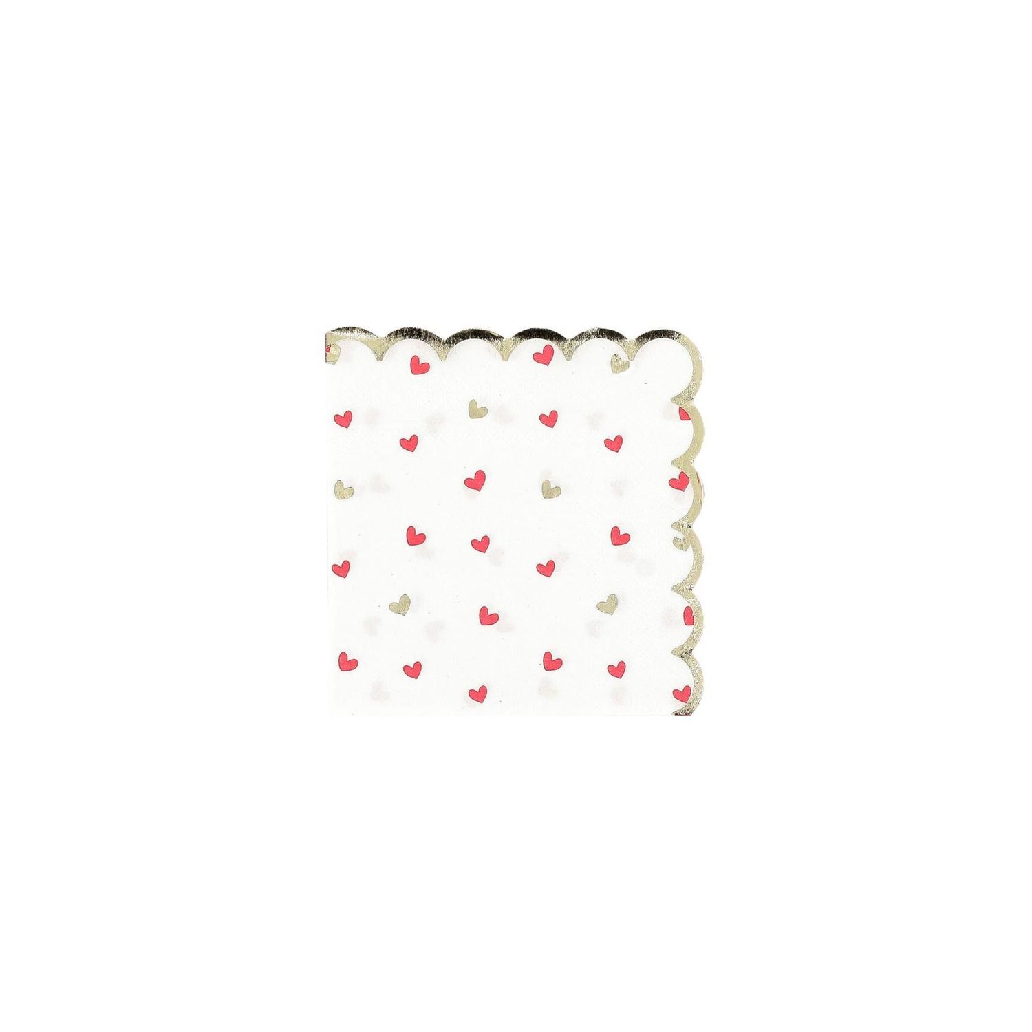 SERVIETTE COCKTAIL BLANCHE COEURS ROUGE LISERE OR 24CM (x20)