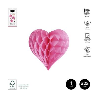 COEUR ROSE PAPIER ALVEOLE 25CM