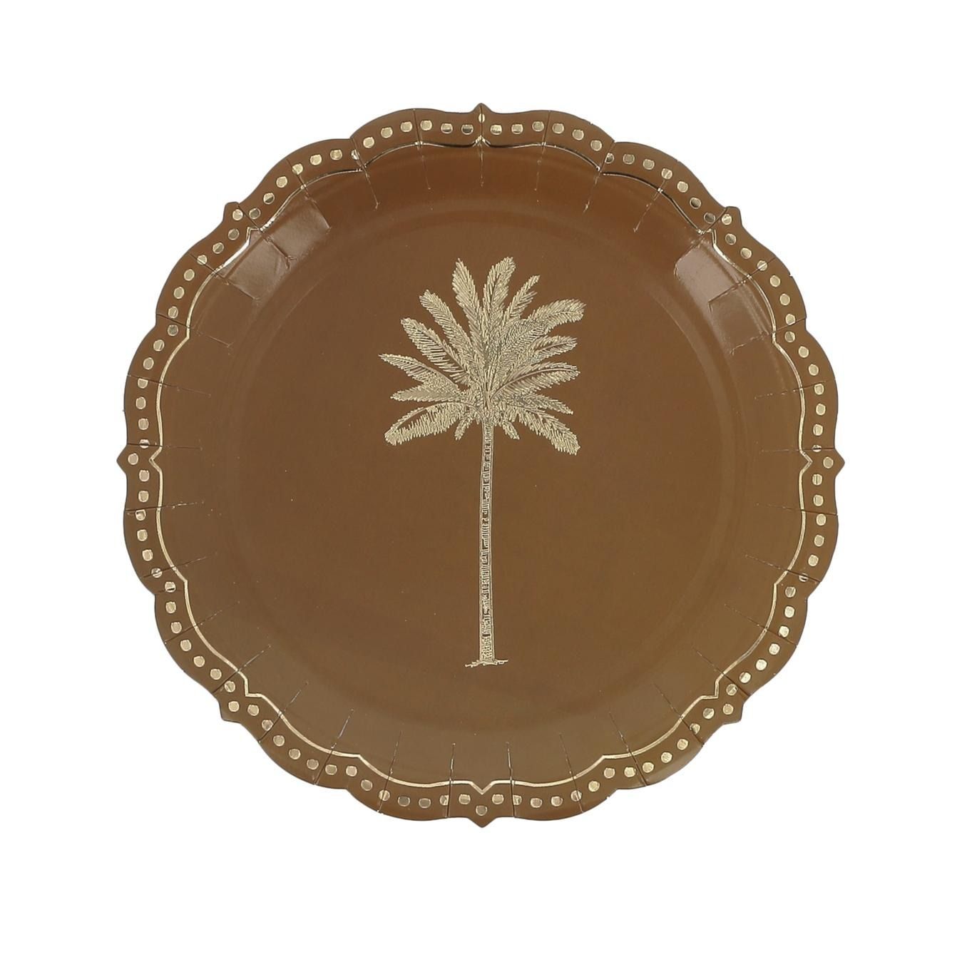 ASSIETTE CHOCOLAT PALMIER ET LISERE OR 23CM (x8)