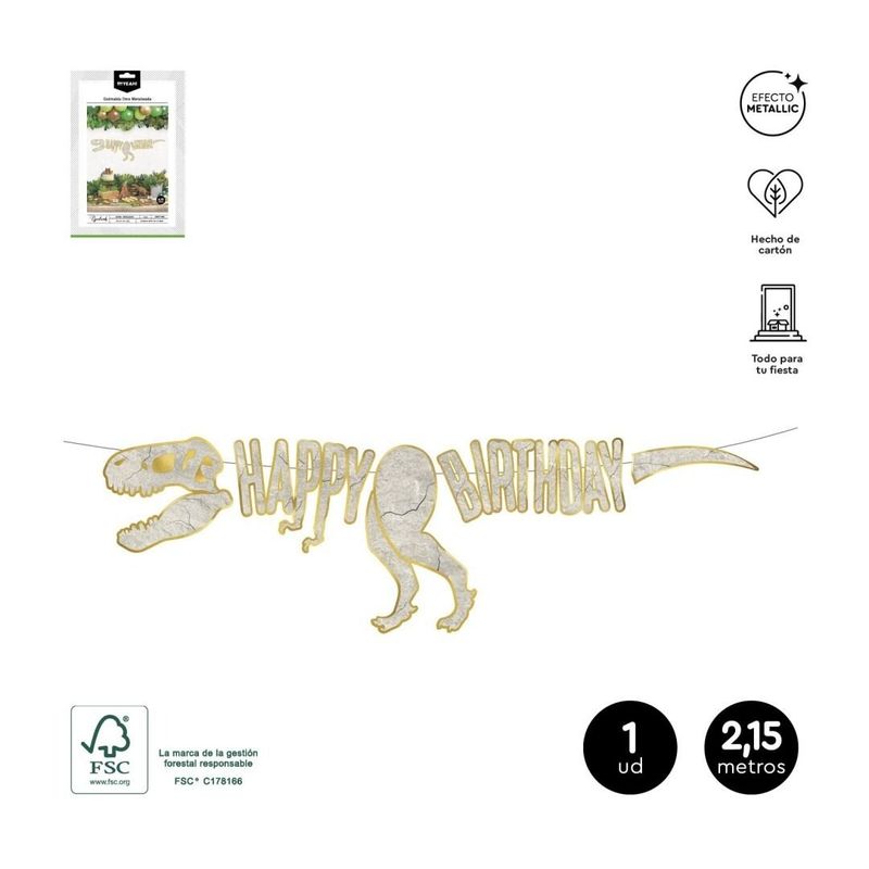 GUIRLANDE "HAPPY BIRTHDAY" SQUELETTRE T-REX 2.15M