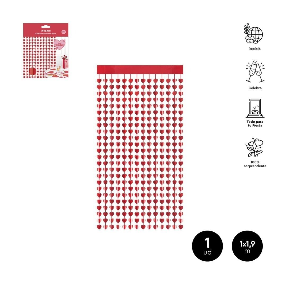 RIDEAU DE COEURS ROUGES 1x1.90M