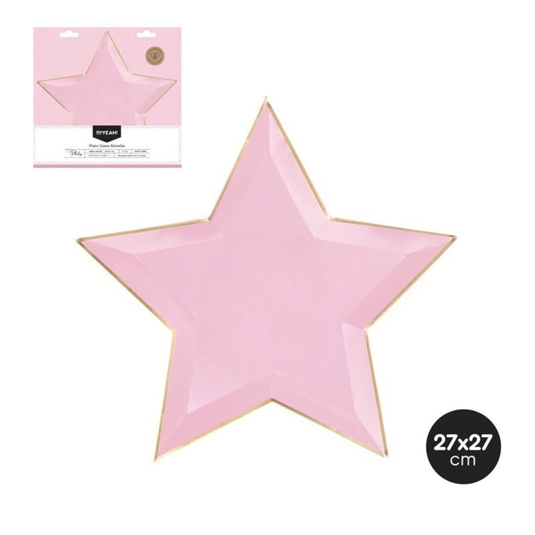 ASSIETTE FORME ETOILE ROSE LISERE OR 27CM (x4)
