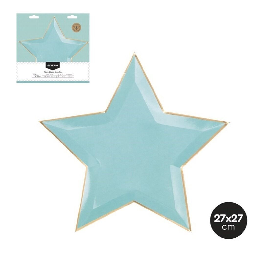 ASSIETTE FORME ETOILE MENTHE LISERE OR 27CM (x4)